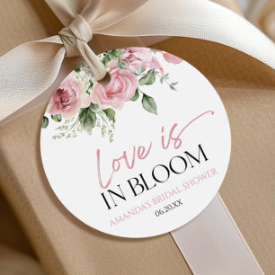 Love Is In Bloom Pink Rose Floral Bridal Shower Favour Tags