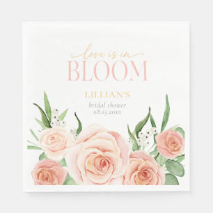 Love Is In Bloom Pink Rose Flowers Bridal Shower Napkin