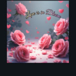Love is in Bloom Pink Roses Romantic Valentine's Canvas Print<br><div class="desc">Create a romantic sanctuary with this stunning decorative wall art featuring dreamy pink roses, delicate scattered petals, and floating hearts. The elegant hued script "Love is in Bloom" adds a touch of luxury to this sophisticated floral design. Perfect for Valentine's Day, anniversaries, weddings, bridal showers, or year-round romantic bedroom and...</div>