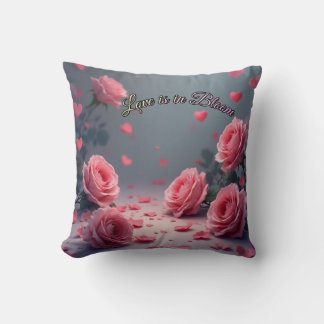 Love is in Bloom Pink Roses Romantic Valentine's  Throw Pillow