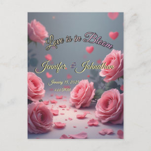 Love is in Bloom Pink Roses Save the Date Wedding Postcard
