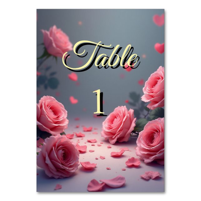 Love is in Bloom Pink Roses Wedding Elegant Table Number (Front)