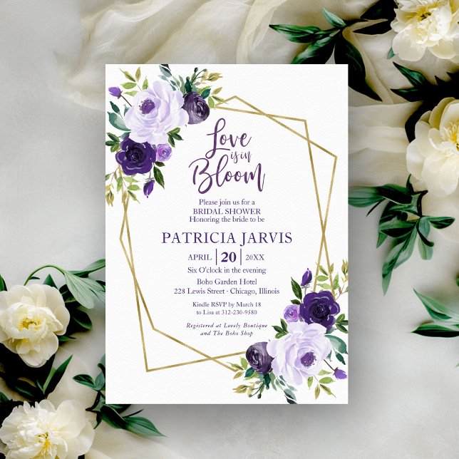 Love Is In Bloom Purple Floral Bridal Shower Invitation (Creator Uploaded)
