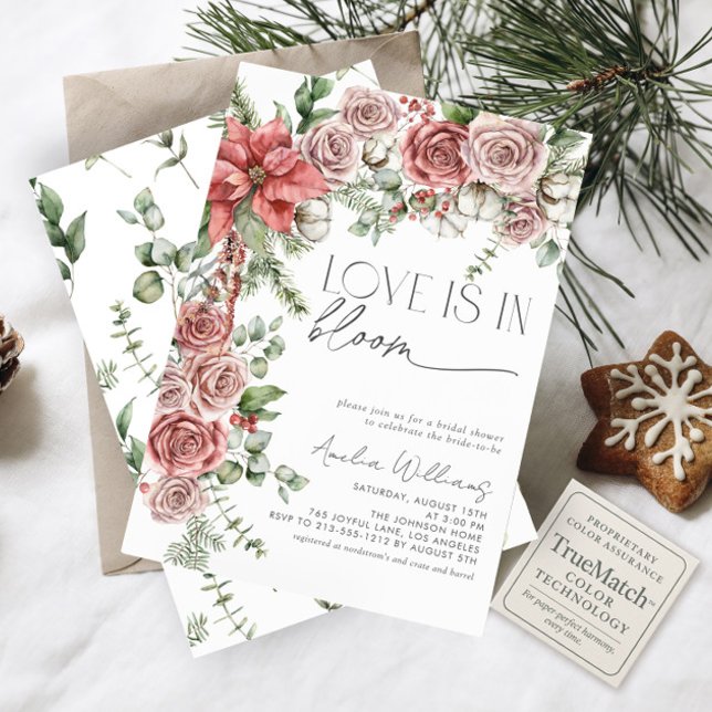 Love is in Bloom Red Pine Winter Flowers Invitation (Creator Uploaded)