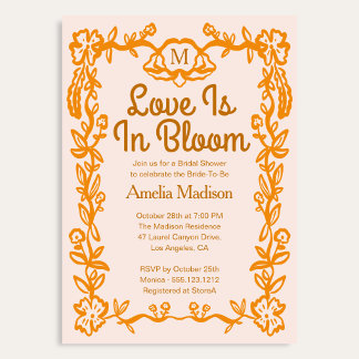 Love is in Bloom Retro Script Floral Bridal Shower Invitation