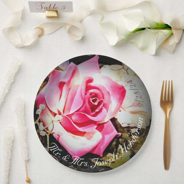 Love is in Bloom Rose Wedding Paper Plate (Wedding)