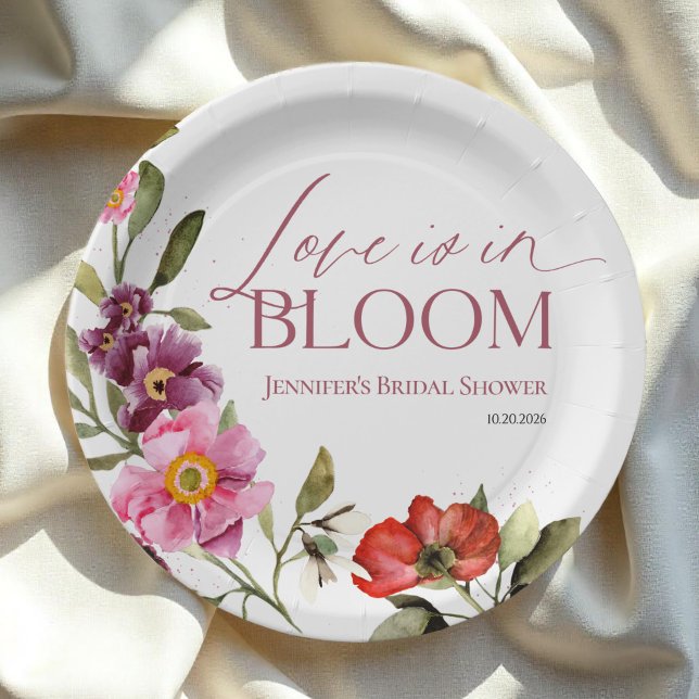 Love is in Bloom | Rosey Spring Bridal Shower Paper Plate (Creator Uploaded)