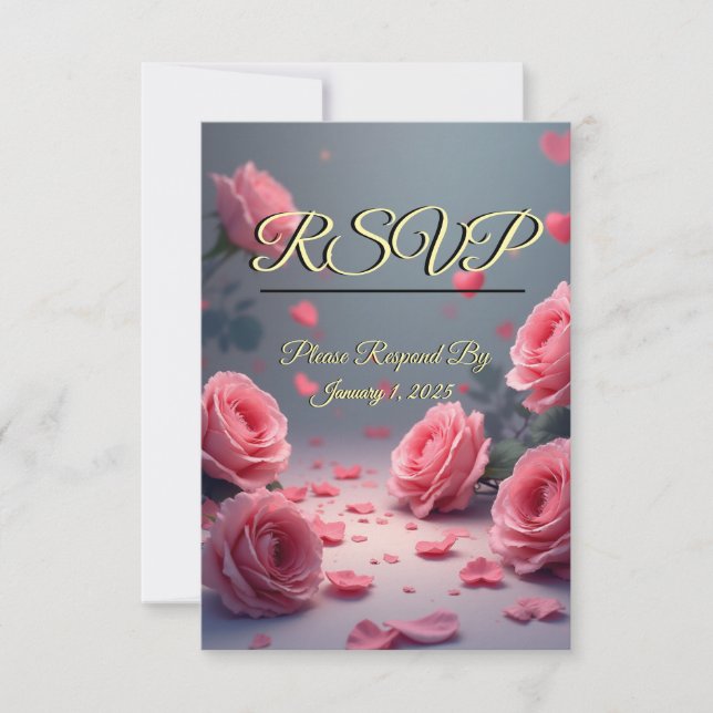 Love is in Bloom RSVP Pink Roses Wedding Card (Front)