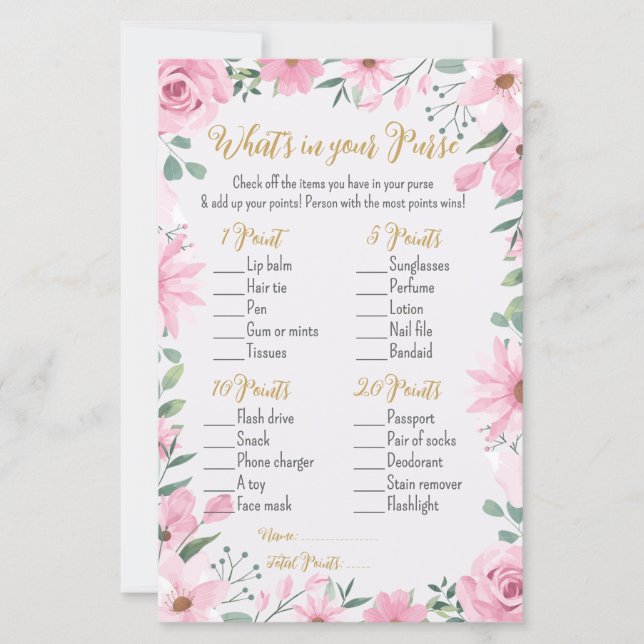 Love is in Bloom Shower What’s in Your Purse Game (Front)