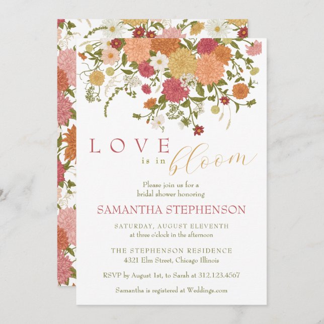 Love is in Bloom Spring Boho Floral Bridal Shower  Invitation (Front/Back)