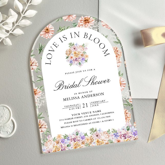 Love is in Bloom Spring Floral Arch Bridal Shower Acrylic Invitations (Creator Uploaded)