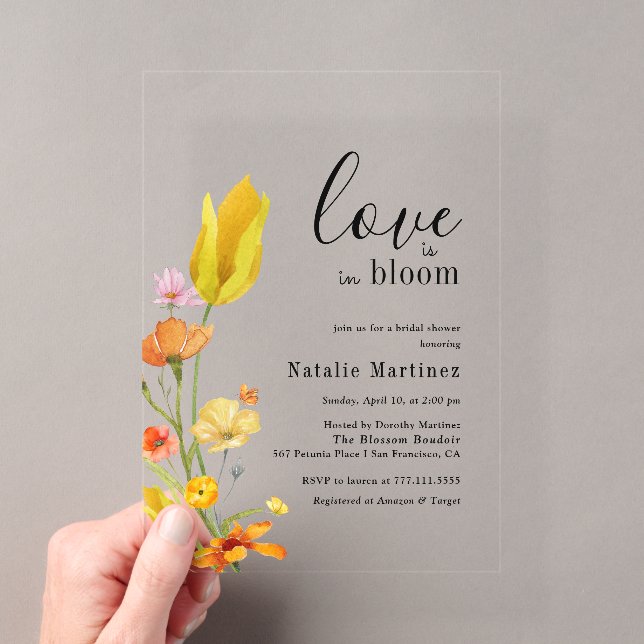 Love is in Bloom Spring Wildflower Bridal Shower Acrylic Invitations (Insitu (Handheld))