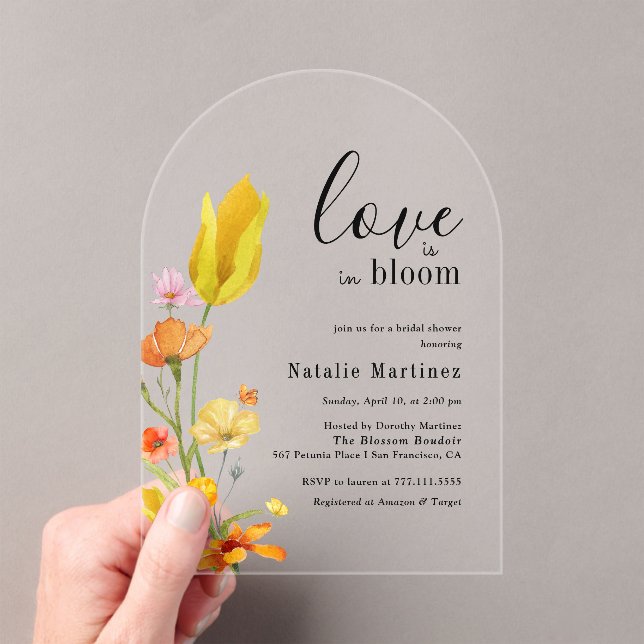 Love is in Bloom Spring Wildflower Bridal Shower Acrylic Invitations (Insitu (Handheld))