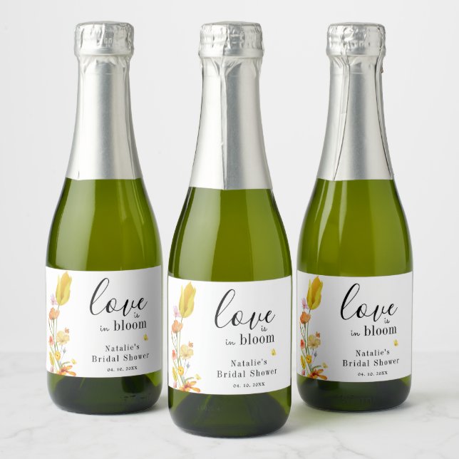 Love is in Bloom Spring Wildflower Bridal Shower Sparkling Wine Label (Bottles)