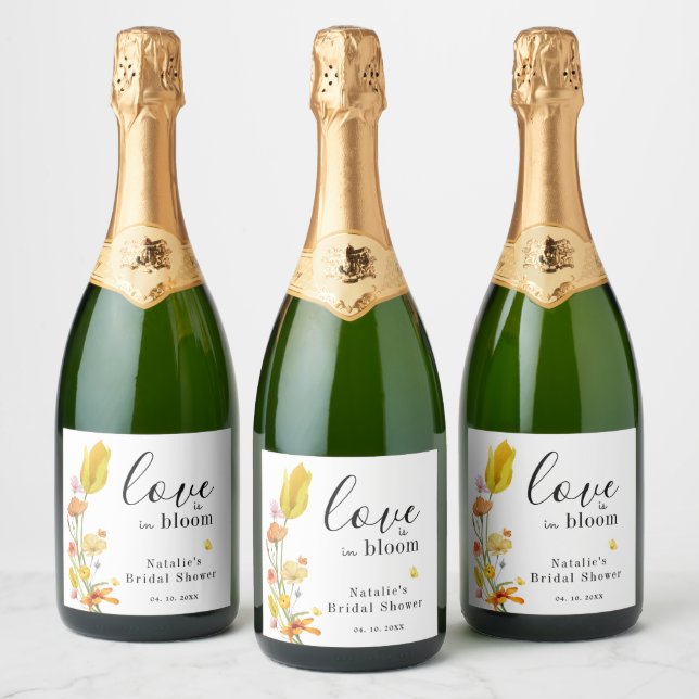 Love is in Bloom Spring Wildflower Bridal Shower Sparkling Wine Label (Bottles)