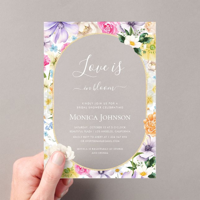 Love is in Bloom Transparent Garden Bridal Shower Acrylic Invitations (Insitu (Handheld))