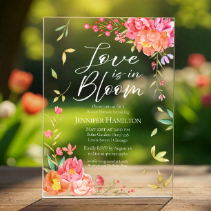 Love is in Bloom Watercolor Floral Bridal Shower Acrylic Invitations