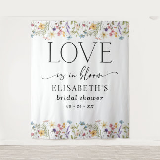 Love Is in Bloom White Bridal Shower Backdrop Tapestry