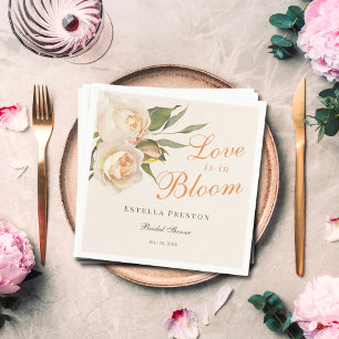 Love is in Bloom White Roses Cream Bridal Shower Napkin