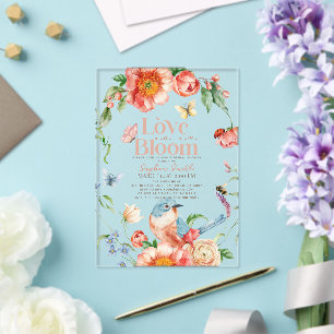 Love is in Bloom Wildflower Bird Bridal Shower Acrylic Invitations