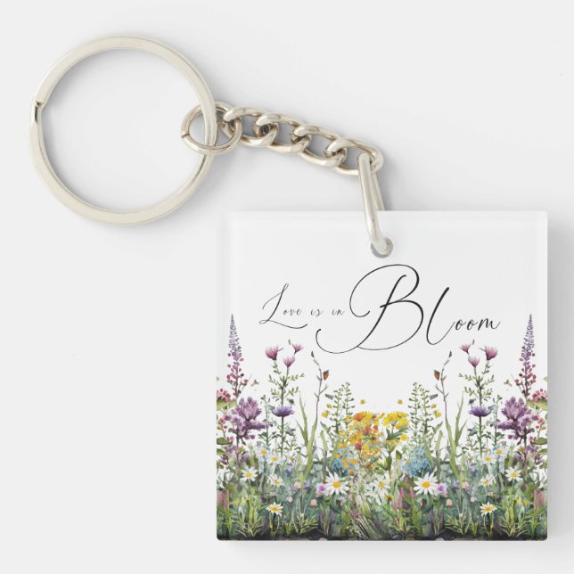 Love is in Bloom Wildflower Floral Bridal Shower Keychain (Front)