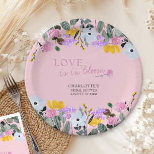 Love is in Bloom Wildflower Lawn Floral Pink Paper Plate