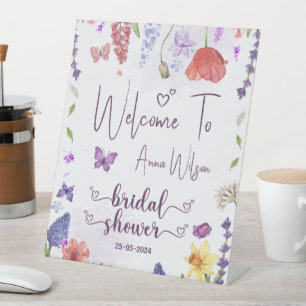 love is in bloom wildflower spring bridal shower pedestal sign