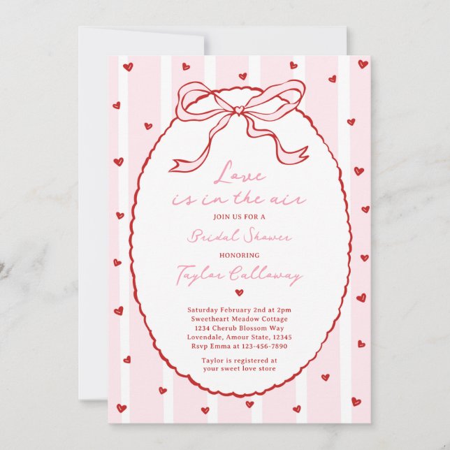 Love Is In The Air Bow Bridal Shower Valentine Invitation (Front)