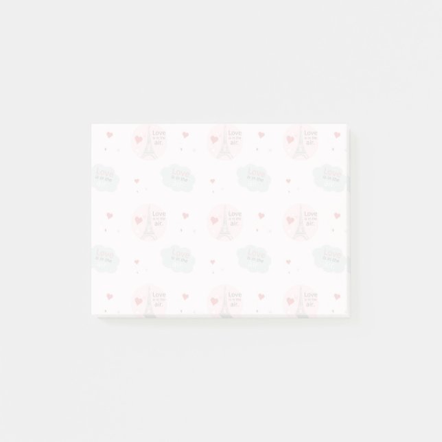 Love is in the air eiffel tower and hearts pattern post-it notes (Front)