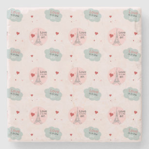 Love is in the air eiffel tower and hearts pattern stone coaster