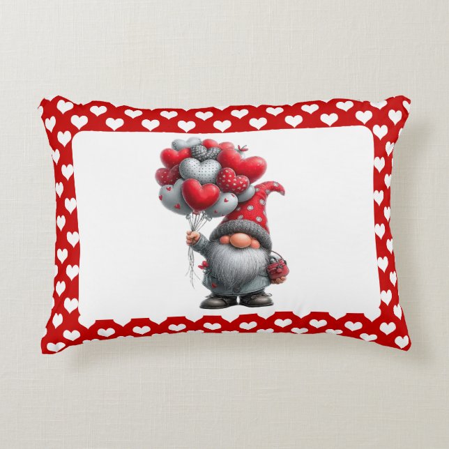 "Love is in the Air" Heart Balloon Gnome Accent Pillow (Front)