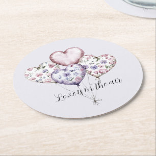 Love is in the air Heart Balloons Bridal Shower Round Paper Coaster