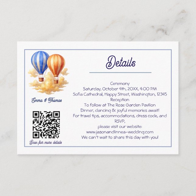 Love Is in the Air Hot Air Balloon Travel Wedding  Enclosure Card (Front)