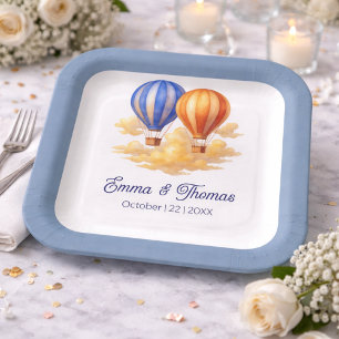 Love Is in the Air Hot Air Balloon Travel Wedding Paper Plate