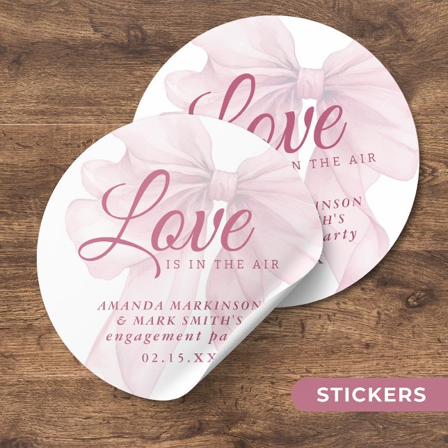 Love Is In The Air Mauve Pink Bow Engagement Classic Round Sticker (Creator Uploaded)
