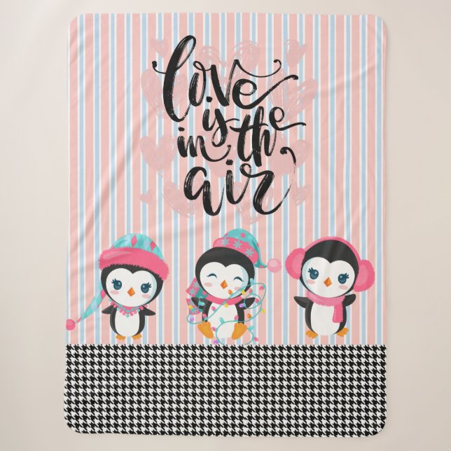 Love is in the Air Penguin Plaid Blanket (Front)