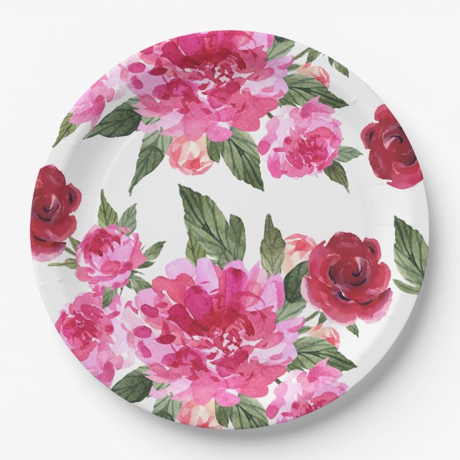 Love is in the air pink floral Bridal shower Paper Plate (Front)