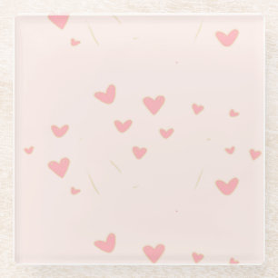 Love is in the air pink hearts glass coaster