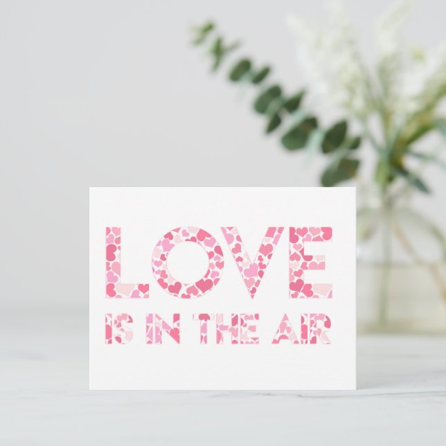 LOVE IS IN THE AIR - Pink Hearts Pattern Postcard (Standing Front)