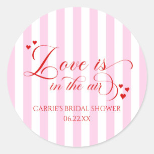 Love Is In The Air Pink Red Hearts Bridal Shower Classic Round Sticker