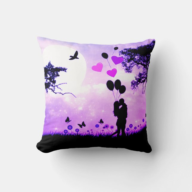 "Love is in the air" Purple Magic Couples Throw Pillow (Front)