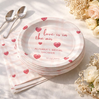 Love Is In The Air Red Hearts Bridal Shower  Paper Plate