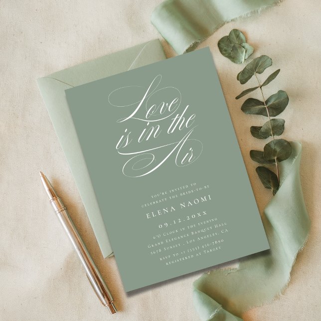 Love is in the Air Sage Green Budget Bridal Shower Invitation (Creator Uploaded)