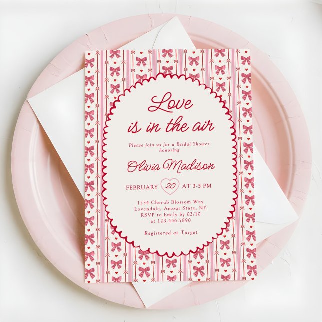 Love Is In The Air Valentine Bow Bridal Shower Invitation (Creator Uploaded)