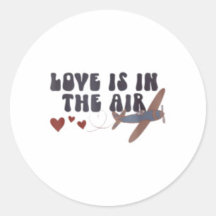Love Is In The Air Valentine’s Airplane Classic Round Sticker