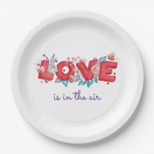 Love is in the Air Watercolor Typography Paper Plate