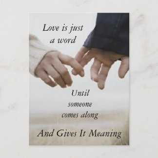 Love is just a word announcement postcard