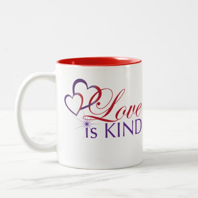 Love is Kind Mug--Two tone red Two-Tone Coffee Mug (Left)