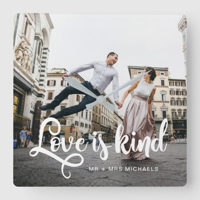 Love is Kind Photo with Names Square Wall Clock (Front)