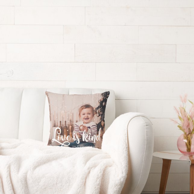 Love is Kind Script with Name and Photo Throw Pillow (Couch)